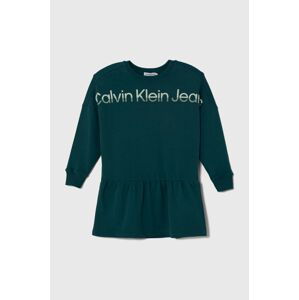 Dětské bavlněné šaty Calvin Klein Jeans zelená barva, mini