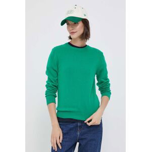 Vlněný svetr United Colors of Benetton dámský, zelená barva, lehký