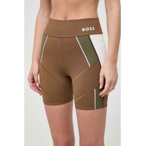 Kraťasy BOSS x Alica Schmidt dámské, hnědá barva, vzorované, high waist