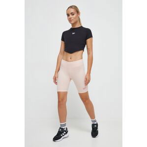 Kraťasy Reebok dámské, růžová barva, hladké, high waist