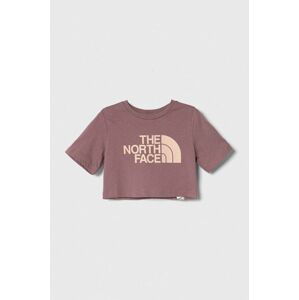 Dětské bavlněné tričko The North Face G S/S CROP EASY TEE růžová barva