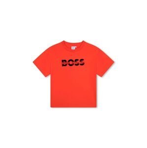 Dětské bavlněné tričko BOSS červená barva, s potiskem