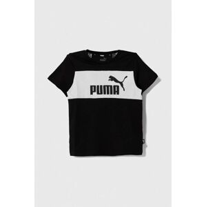 Dětské bavlněné tričko Puma ESS Block Tee B-XX černá barva, s potiskem