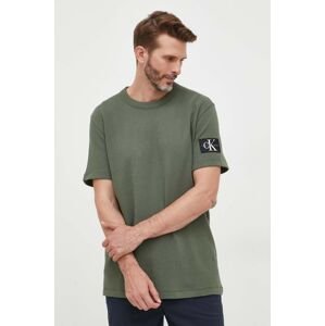 Bavlněné tričko Calvin Klein Jeans zelená barva, s aplikací