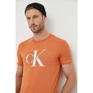 Bavlněné tričko Calvin Klein Jeans oranžová barva, s potiskem