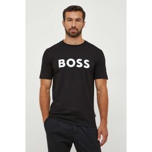 Bavlněné tričko BOSS černá barva, s potiskem