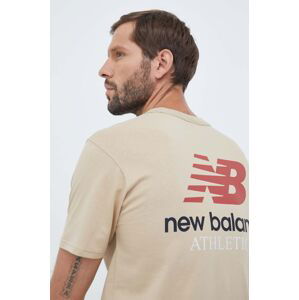 Bavlněné tričko New Balance béžová barva