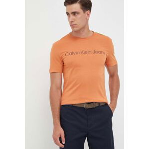 Bavlněné tričko Calvin Klein Jeans oranžová barva, s potiskem