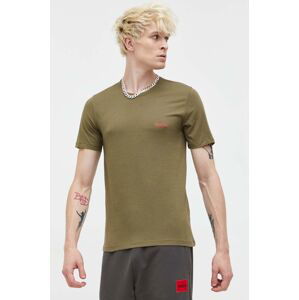 Bavlněné tričko HUGO 3-pack zelená barva, s potiskem, 50480088