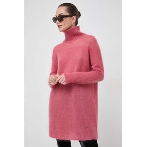 Vlněné šaty Liviana Conti růžová barva, mini, oversize