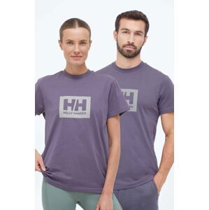 Bavlněné tričko Helly Hansen fialová barva, s potiskem, 53285-096