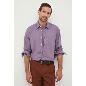 Bavlněná košile BOSS BOSS ORANGE fialová barva, regular, s klasickým límcem