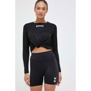 Tréninkové šortky Hummel hmlTE TOLA HW TIGHT SHORTS černá barva, s potiskem, high waist, 213467