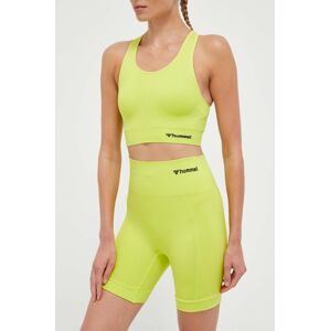 Tréninkové šortky Hummel hmlTIF SEAMLESS SHORTS zelená barva, hladké, high waist, 214151