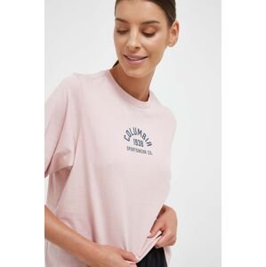 Bavlněné tričko Columbia růžová barva