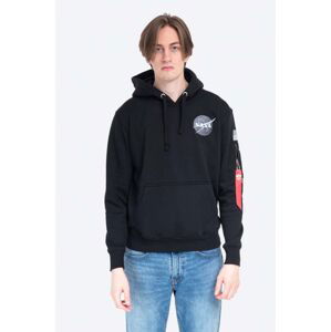 Mikina Alpha Industries Space Shuttle Hoody pánská, černá barva, s kapucí, s potiskem, 178317.03