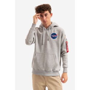 Mikina Alpha Industries Space Shuttle Hoody pánská, šedá barva, s kapucí, s potiskem, 178317.17