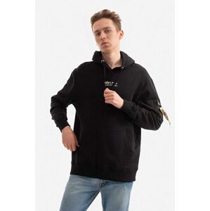 Bavlněná mikina Alpha Industries pánská, černá barva, s kapucí, hladká, 118350.649-black