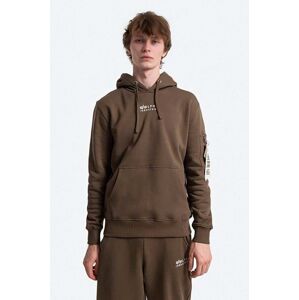 Bavlněná mikina Alpha Industries pánská, zelená barva, s kapucí, s aplikací, 118350.629-green