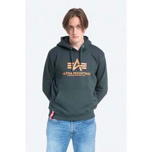 Mikina Alpha Industries Basic Hoody pánská, zelená barva, s kapucí, s potiskem, 178312.353