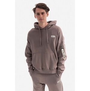 Bavlněná mikina Alpha Industries Organics OS Hoody pánská, hnědá barva, s kapucí, hladká, 118349.628-brown