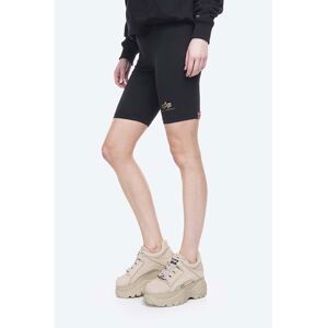 Kraťasy Alpha Industries Basic dámské, černá barva, s potiskem, medium waist, 116052FP.583-black