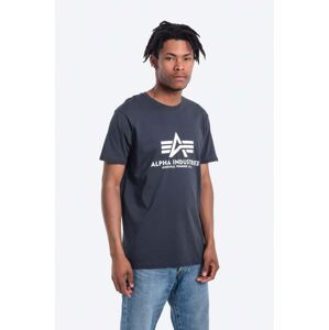 Bavlněné tričko Alpha Industries Basic T-Shirt tmavomodrá barva, s potiskem, 100501.02
