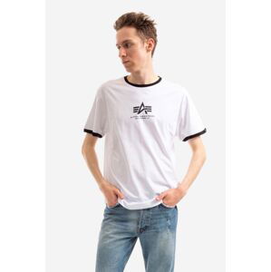 Bavlněné tričko Alpha Industries Tee Contrast bílá barva, s potiskem, 106501.09-white