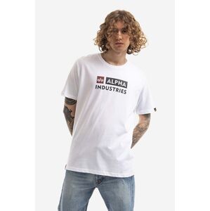 Bavlněné tričko Alpha Industries Alpha Block-Logo Tee bílá barva, s potiskem, 118507.09-white