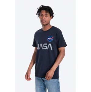 Bavlněné tričko Alpha Industries NASA Reflective T tmavomodrá barva, s potiskem, 178501.07