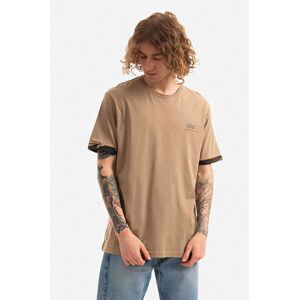 Bavlněné tričko Alpha Industries hnědá barva, s potiskem, 106509.408-brown