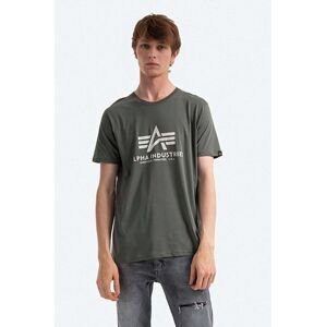 Bavlněné tričko Alpha Industries Basic T-Shirt zelená barva, s potiskem,  100501.432