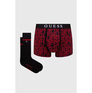 Boxerky a ponožky Guess pánské, červená barva