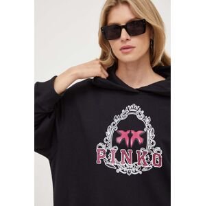 Bavlněná mikina Pinko dámská, černá barva, s kapucí, s potiskem