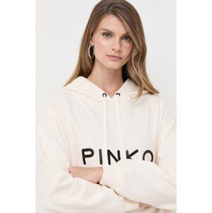 Bavlněná mikina Pinko dámská, béžová barva, s kapucí, aplikací, 101685.A163
