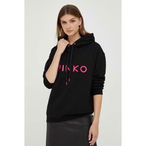 Bavlněná mikina Pinko dámská, černá barva, s kapucí, s aplikací