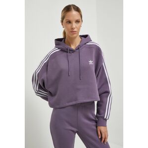 Mikina adidas Originals dámská, fialová barva, s kapucí, vzorovaná