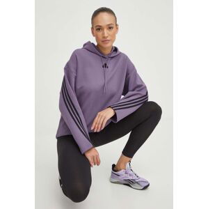 Mikina adidas dámská, fialová barva, s kapucí, s aplikací