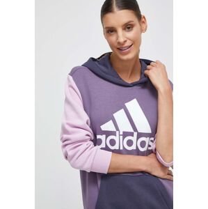 Mikina adidas dámská, fialová barva, s kapucí, vzorovaná