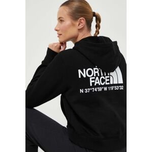 Bavlněná mikina The North Face dámská, černá barva, s kapucí, s potiskem
