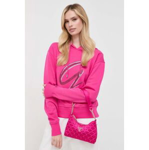 Mikina Guess dámská, růžová barva, s kapucí, s aplikací