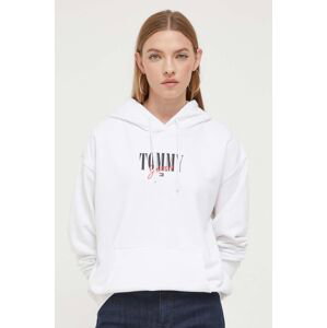 Mikina Tommy Jeans dámská, bílá barva, s kapucí, s potiskem