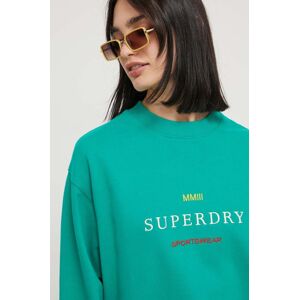 Bavlněná mikina Superdry dámská, zelená barva, s aplikací