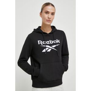 Mikina Reebok dámská, černá barva, s kapucí, s potiskem