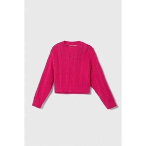 Dětský bavlněný svetr Tommy Hilfiger růžová barva, lehký