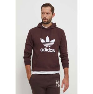 Bavlněná mikina adidas Originals pánská, hnědá barva, s kapucí, s potiskem