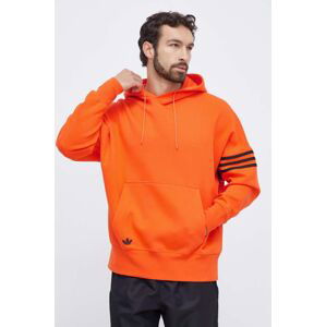 Mikina adidas Originals pánská, oranžová barva, s kapucí, s aplikací