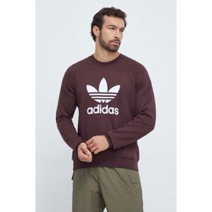 Bavlněná mikina adidas Originals pánská, hnědá barva, s potiskem