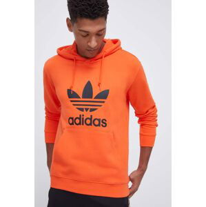 Bavlněná mikina adidas Originals pánská, oranžová barva, s kapucí, s potiskem