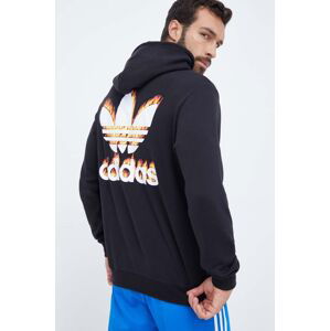 Bavlněná mikina adidas Originals pánská, černá barva, s kapucí, s potiskem